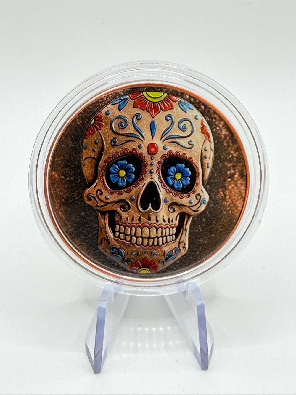 2025 1 Oz Mexican Sugar Skull Colorized .999 Copper Art Round